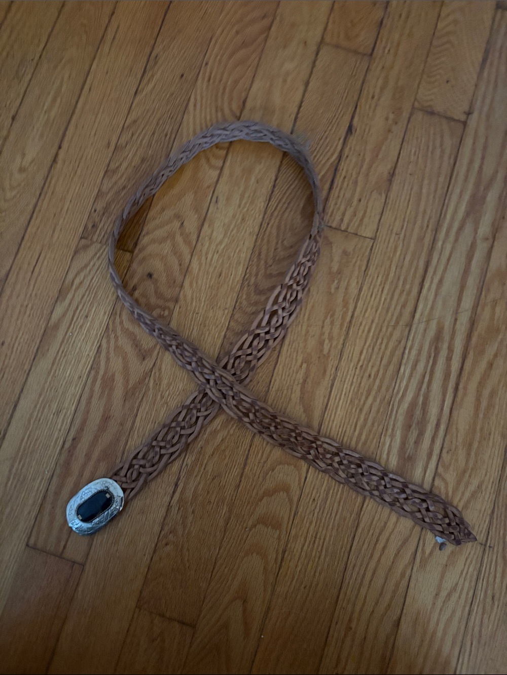 Braided Brown Leather Belt with Decorative Silver-Tone Buckle from Seville Spain